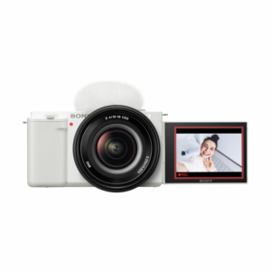 sony alpha zv e10l 24.2 mega pixel interchangeable lens mirrorless vlog camera with 16 50 mm lens, made for creators | aps c sensor | advanced autofocus | clear audio & 4k movie recording white